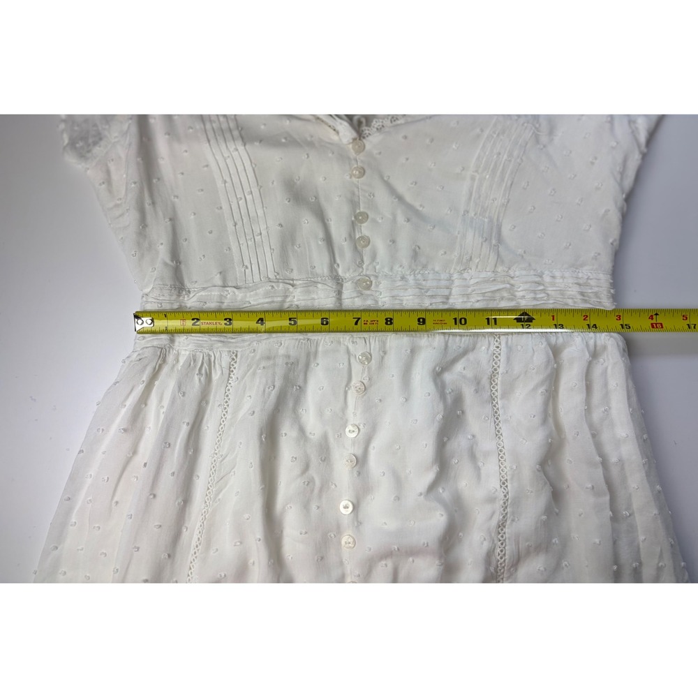Lulus White Swiss Dot Maxi Dress Cottagecore Button Front Boho Lace‎ Trim Large - Picture 7 of 13